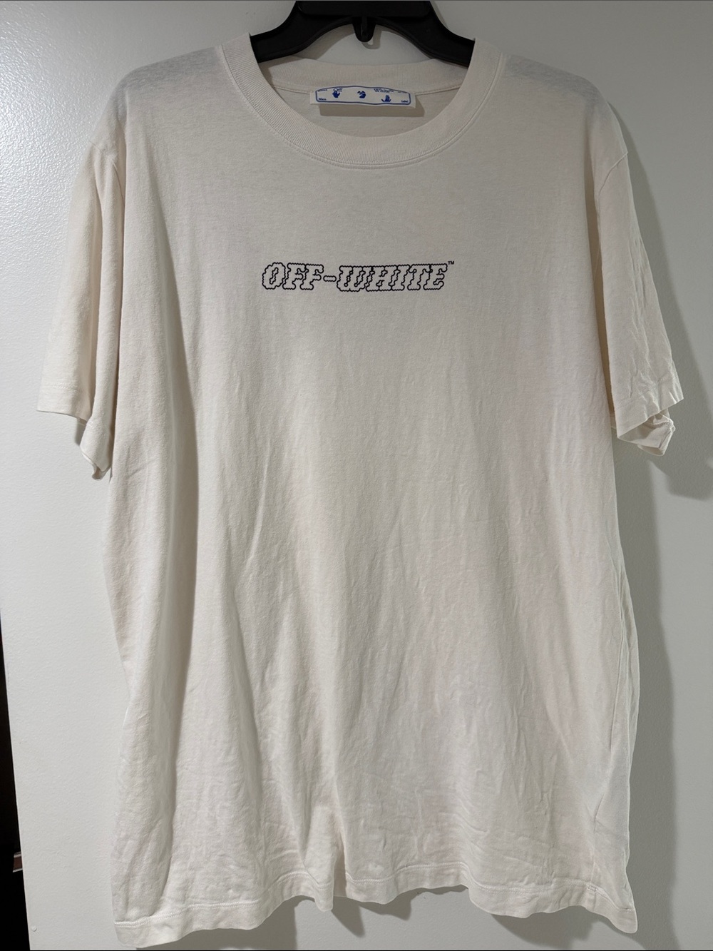 Off-White Short Sleeve Crewneck T-Shirt in Cream with Black Logo